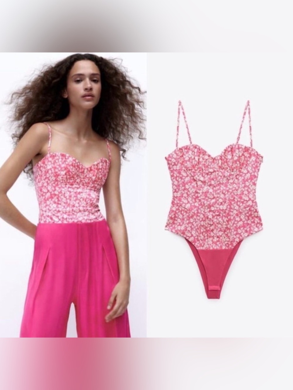 Zara Pink Corset Floral bodysuit Medium